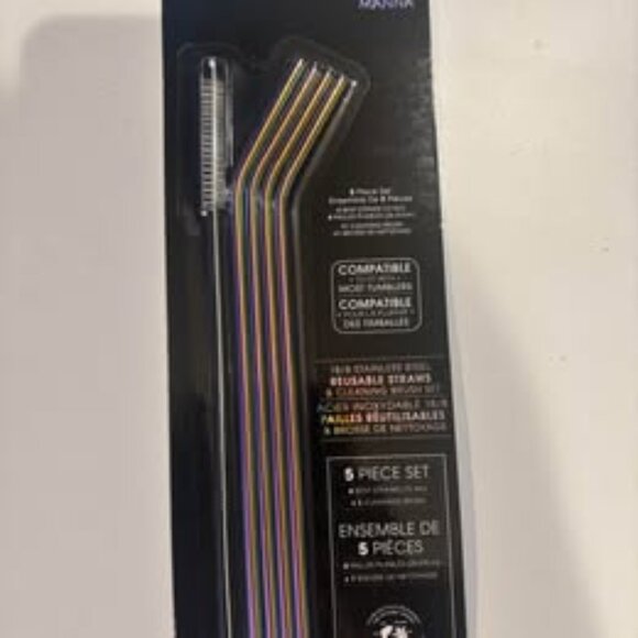 Set of 4 Reusable Metal Straws, with Cleaning Brush many colors and options 5pcs - Picture 1 of 9